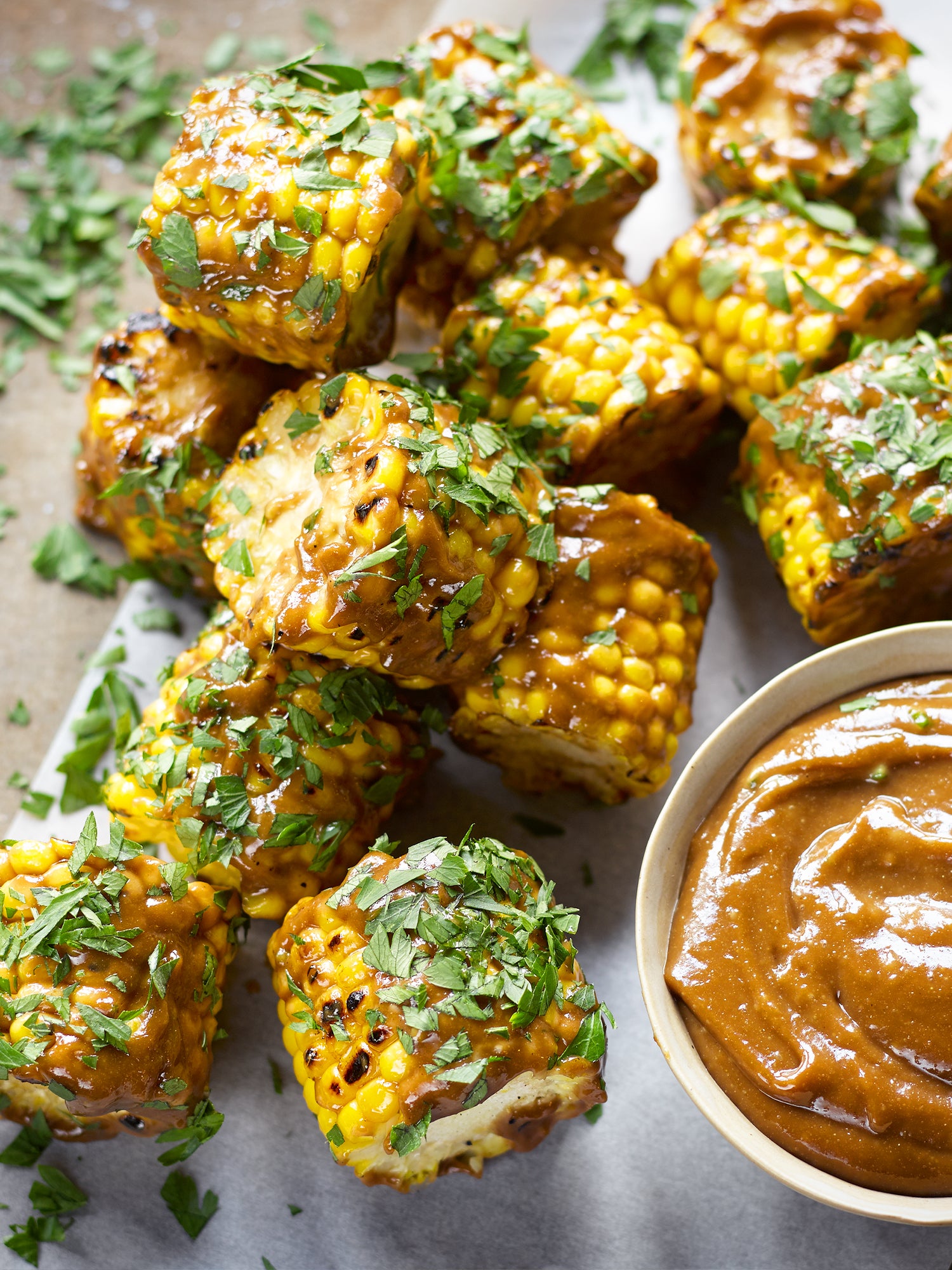 Grilled corn on the cob with miso mayonnaise