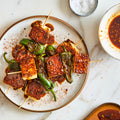  Halloumi and Padrón skewers with sweet and smokey honey drizzle