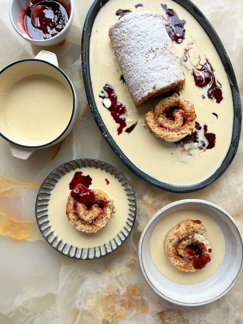 Hazlenut roly-poly with lemon custard | Ottolenghi Recipes