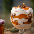 Honey and apricot trifle with walnut and lavender