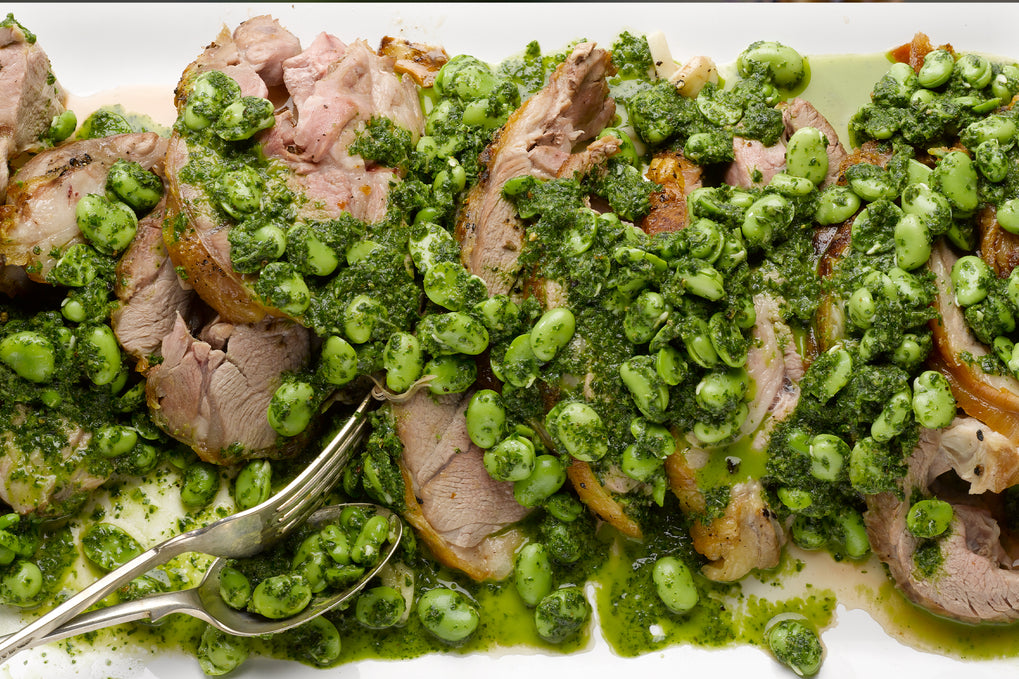 Lamb shoulder with broad beans and herbs