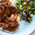 Lamb chops with pilpelchuma butter, tahini yoghurt and herb salad
