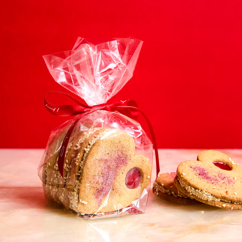 Tahini Linzer Hearts with Halva Cream