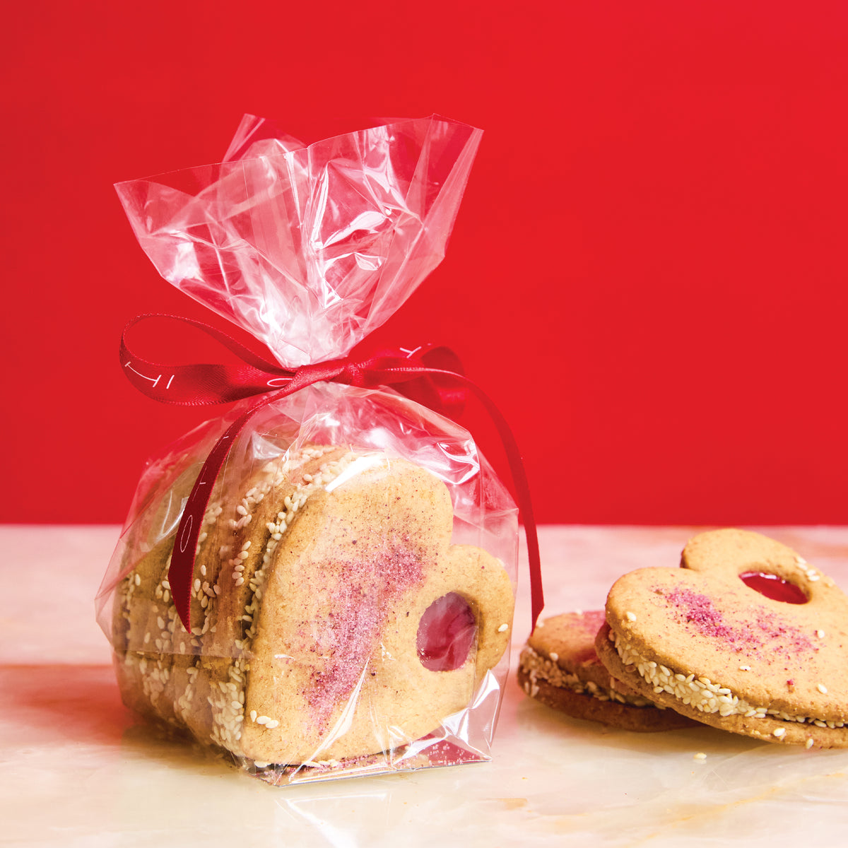 Tahini Linzer Hearts with Halva Cream