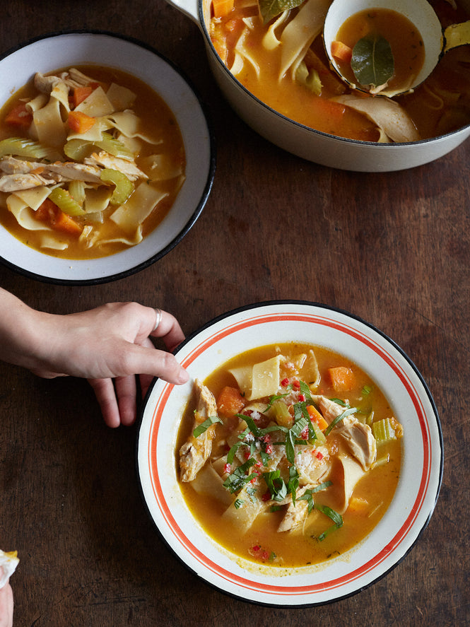 Chicken and parmesan soup with pappardelle
