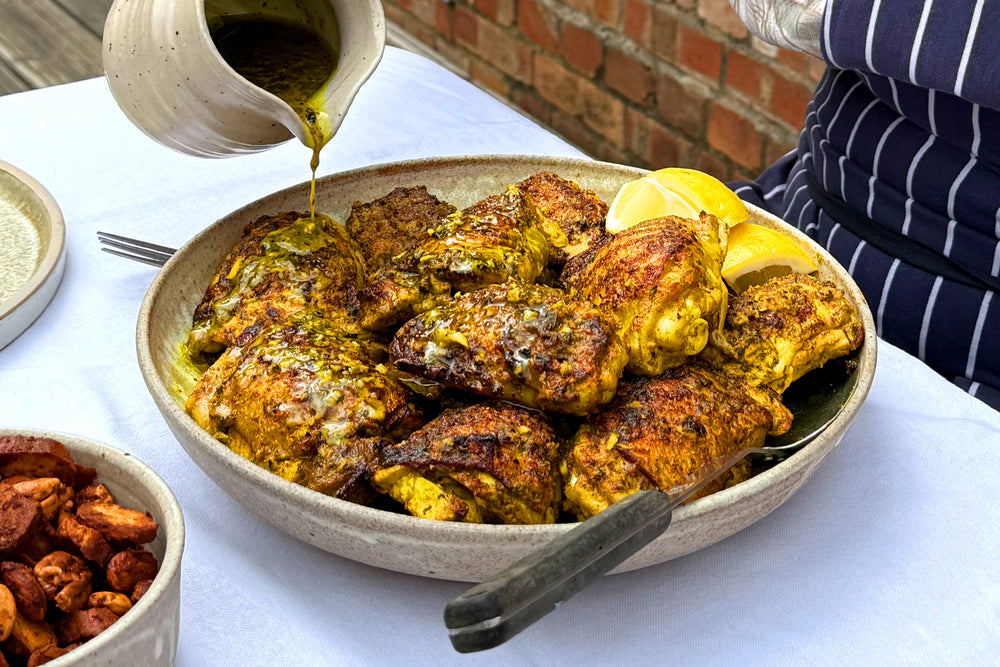 Marinated chicken thighs with fenugreek and ginger