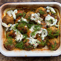 One pan chicken and bulgur dumplings with cucumber yoghurt