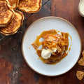 Pancakes with maple brown butter apples and sesame praline