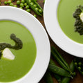 Pea and leek soup with basil oil