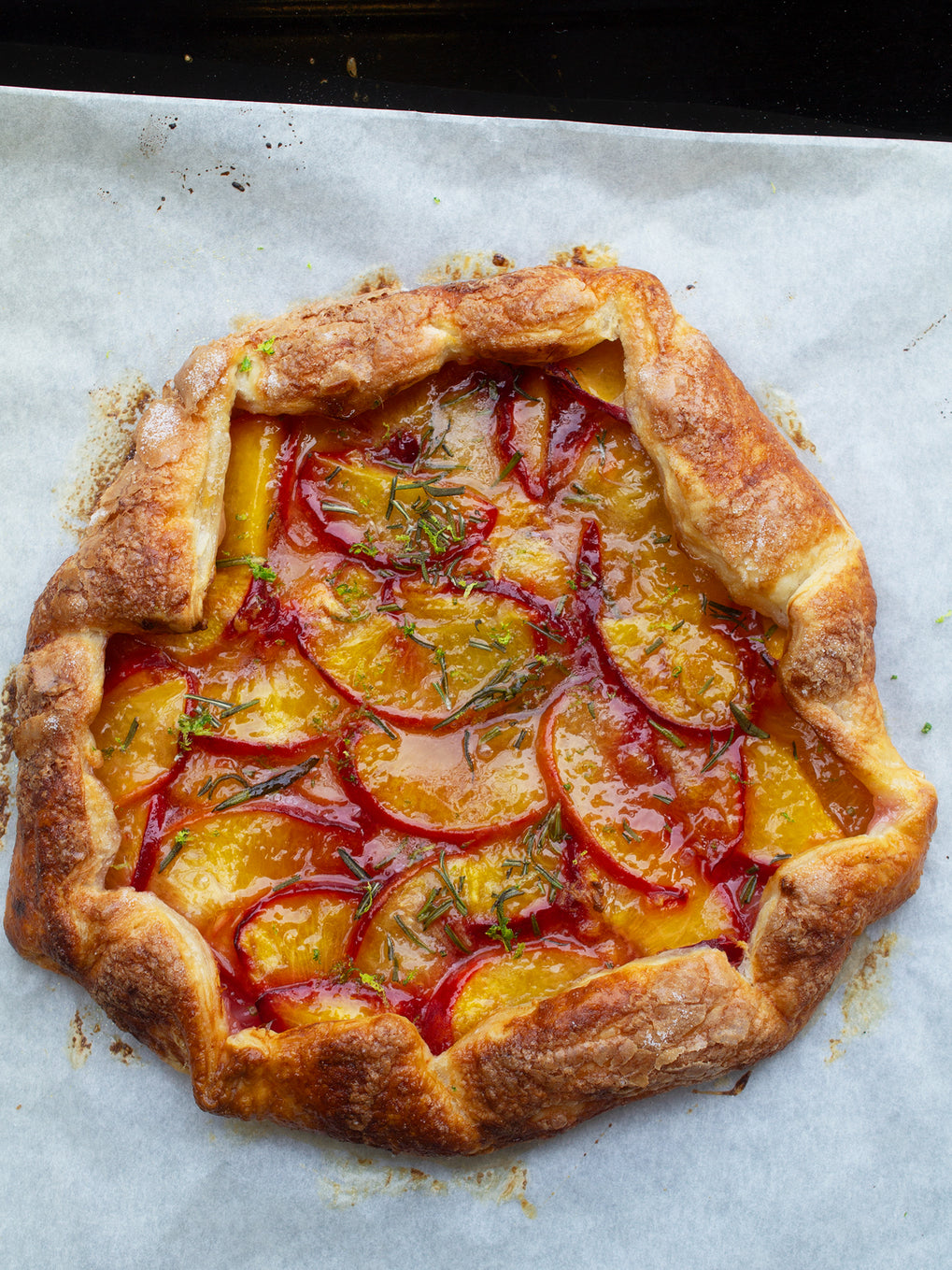 Peach, rosemary and lime galette