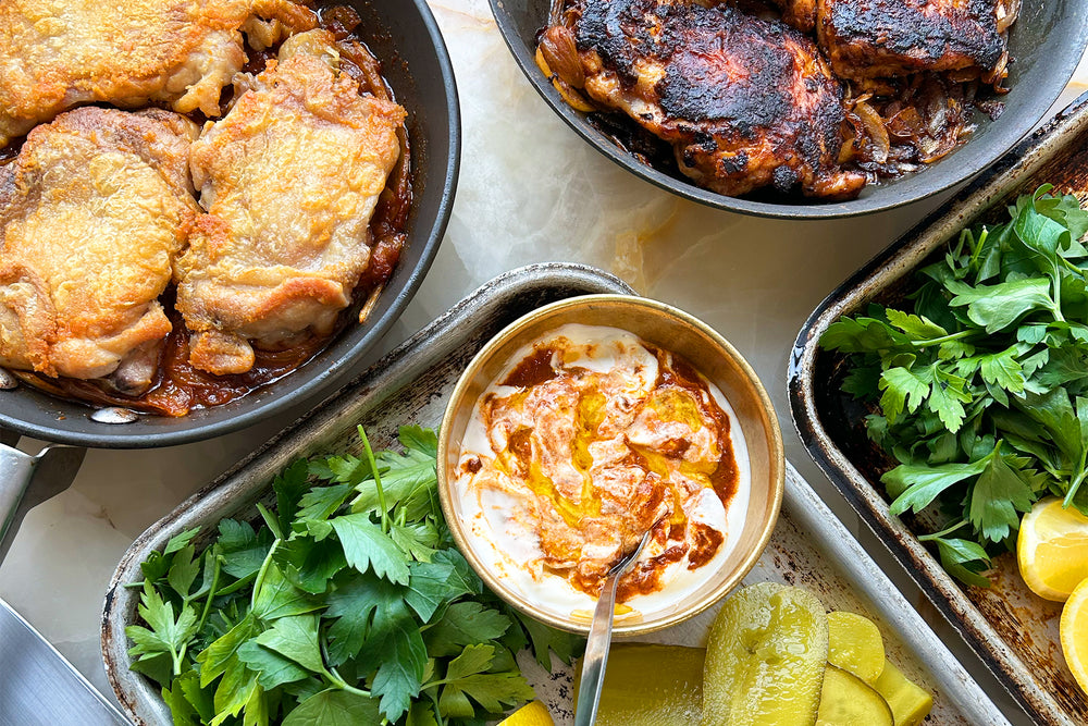 Pilpelchuma chicken thighs with sour cream and pickles 