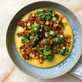 Polenta with sardines and coriander salsa