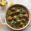 Pork and fennel meatballs with braised lentils