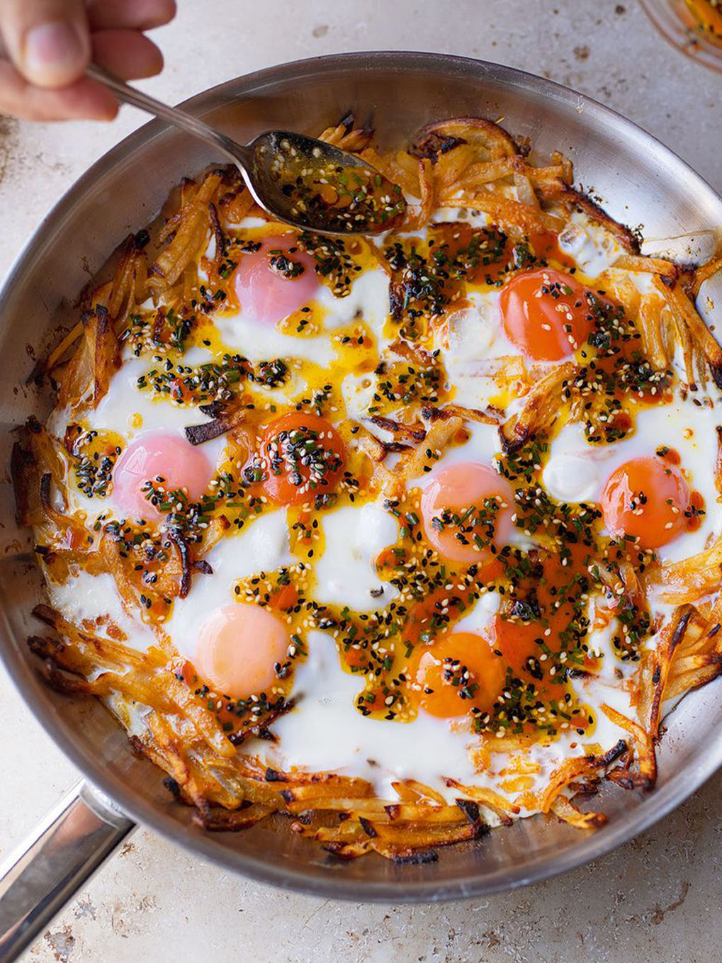 Potato and gochujang braised eggs