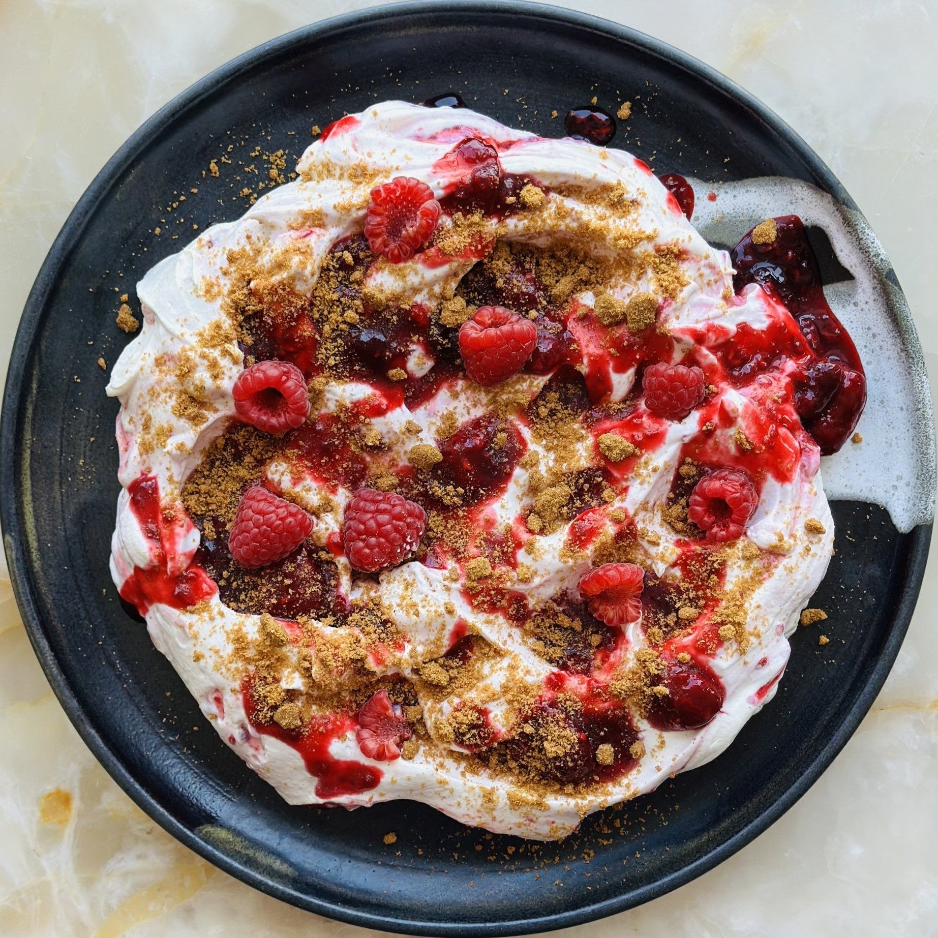 Raspberry and pomegranate molasses fool