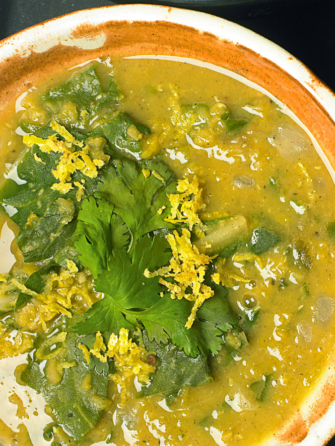 Red lentil and chard soup