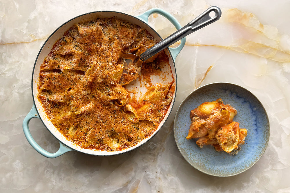 Ricotta stuffed conchiglioni in pumpkin sauce