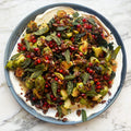 Roasted Brussels sprouts with cinnamon-butter yoghurt and chestnuts