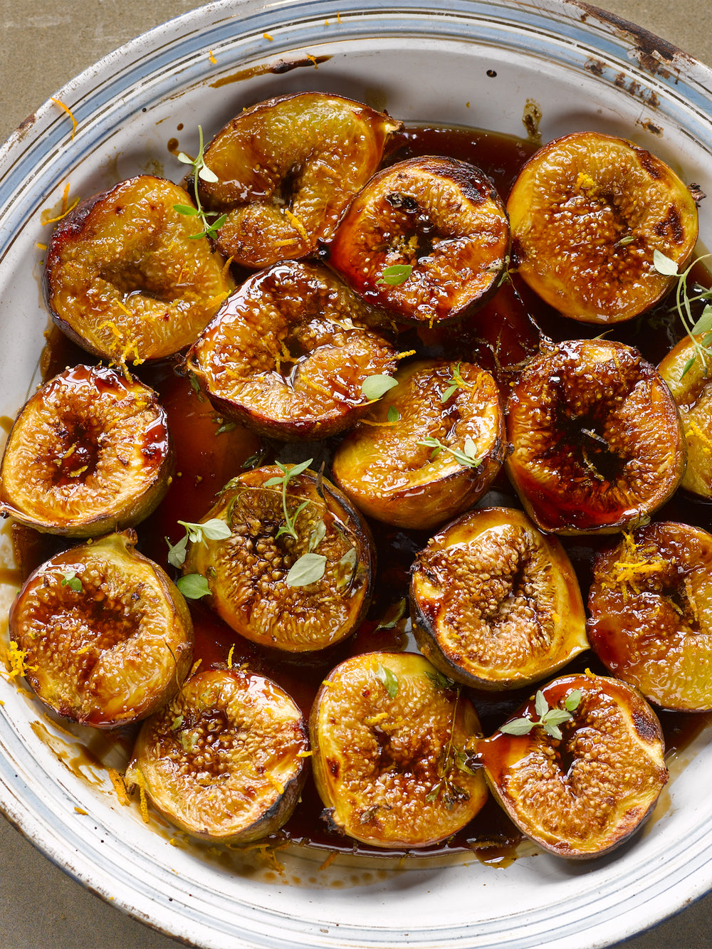 Roasted figs with pomegranate molasses and orange zest