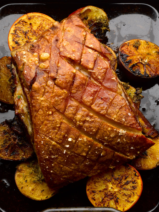 Roasted pork belly with orange and star anise