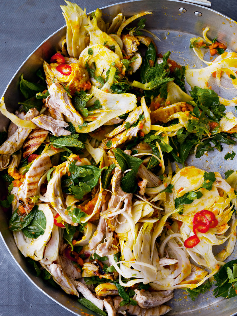 Saffron chicken and herb salad recipe | Ottolenghi Recipes