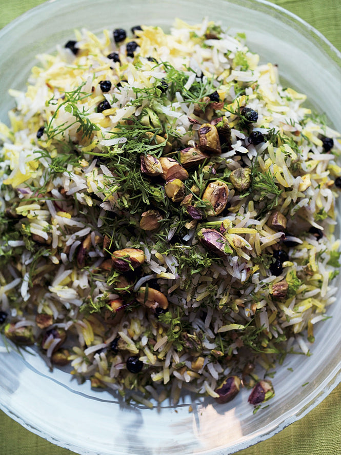 Saffron rice with barberries, pistachio and mixed herbs