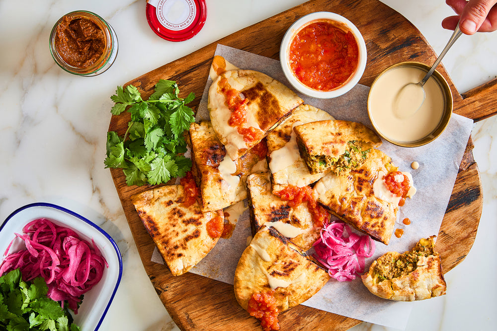 Shawarma Arayes with chilli and tomato dipping sauce Recipe Image
