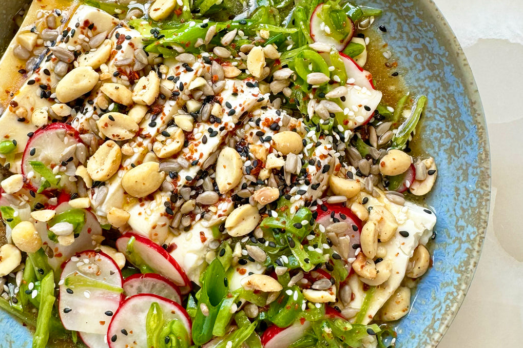 Silken tofu, crunchy salad and marmalade dressing