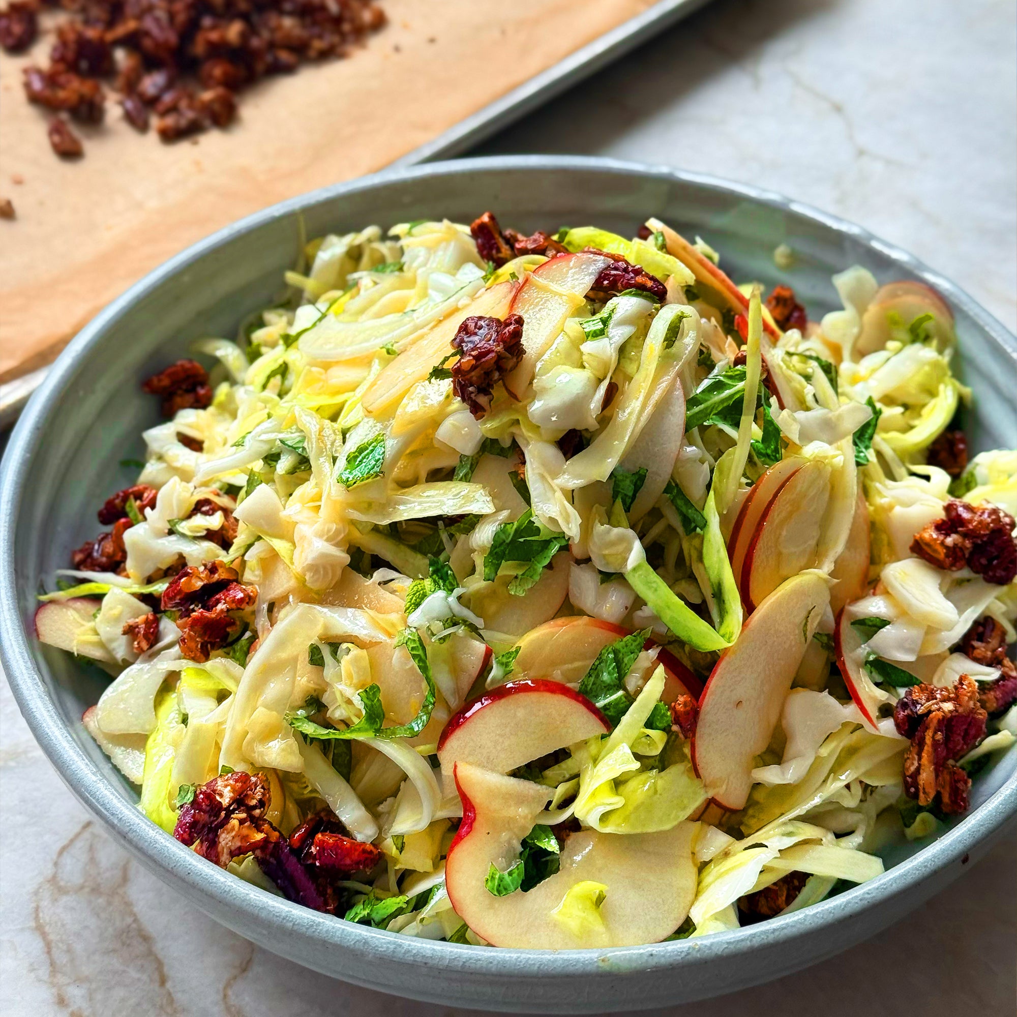 Apple and fennel slaw with candied pecans 