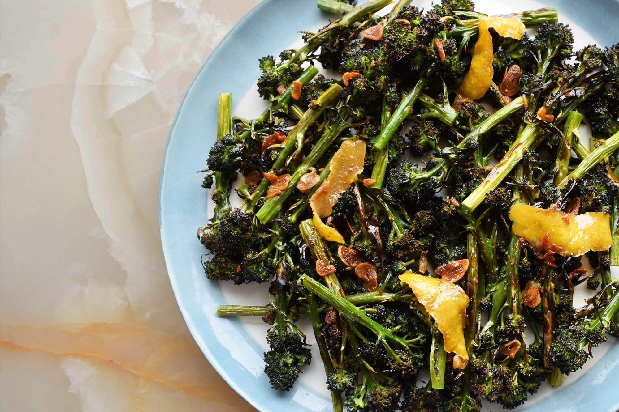 Sprouting broccoli with anchovies and lemon oil