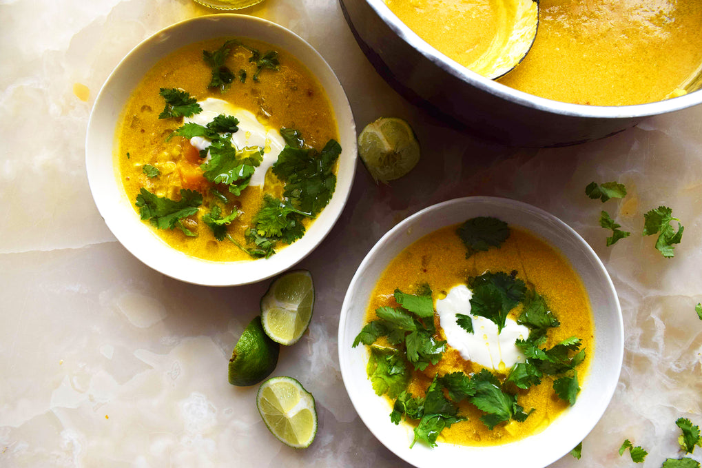 Sweetcorn soup with chipotle and lime
