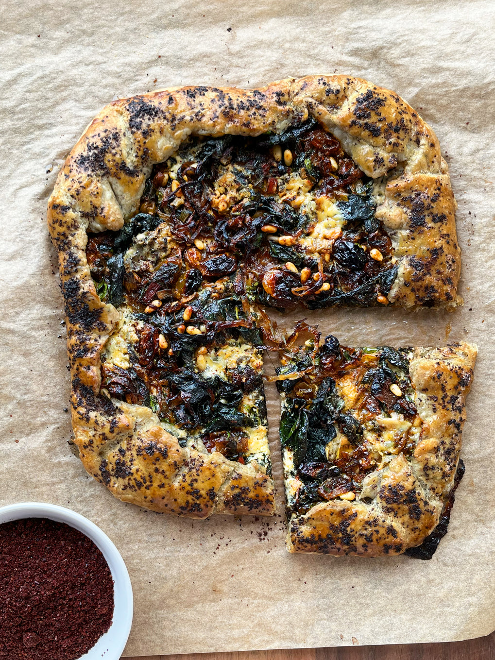 Swiss chard galette with dolcelatte and sumac