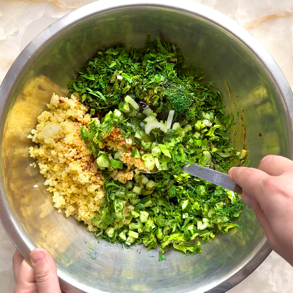 Tabbouleh with extra greens and pomegranate molasses
