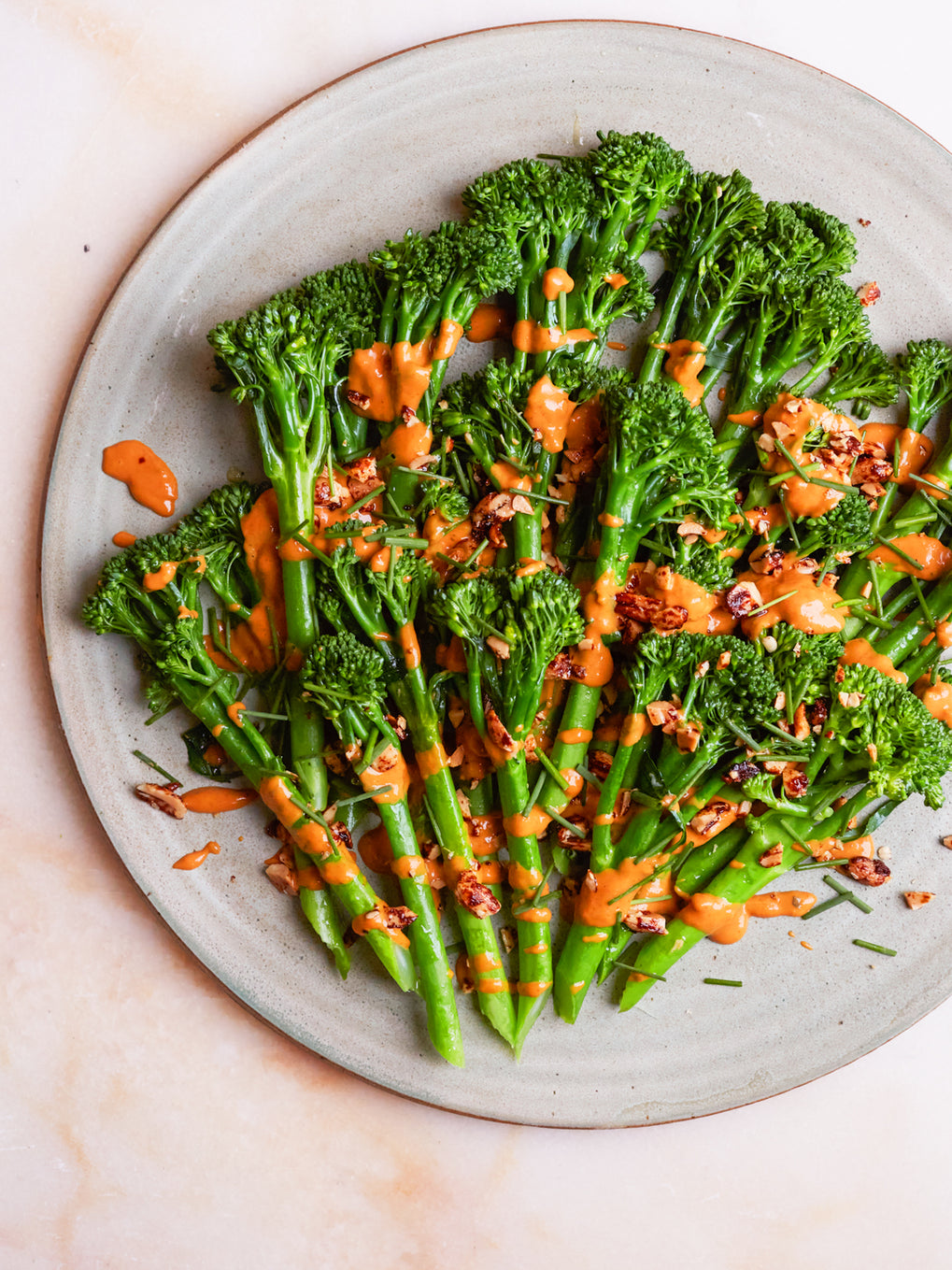 Tenderstem broccoli with peanut gochujang dressing