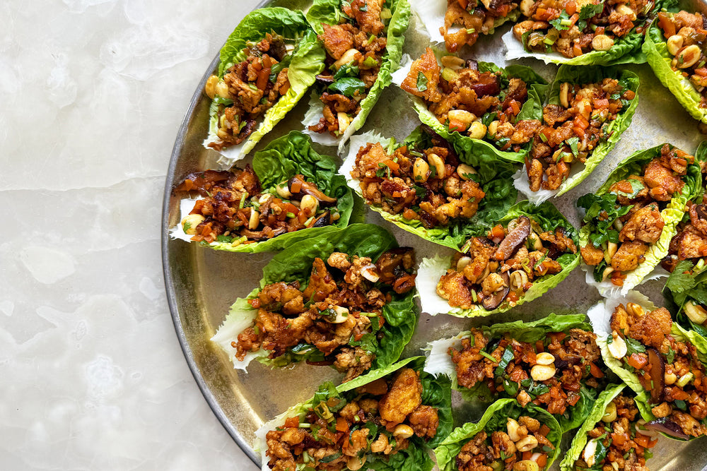 Tofu peanut lettuce cups