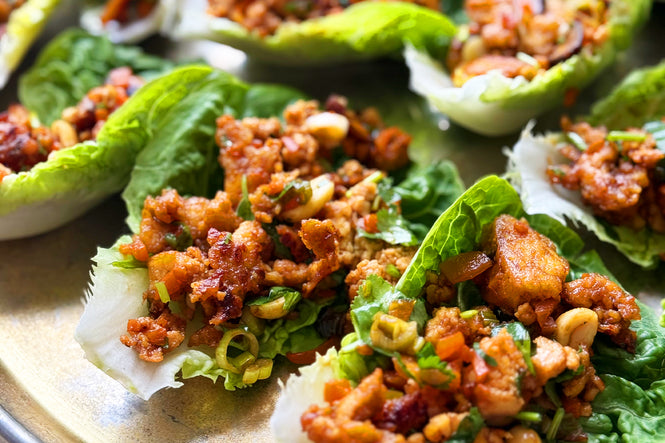 Tofu peanut lettuce cups
