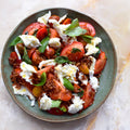 Tomatoes and red rice with burrata