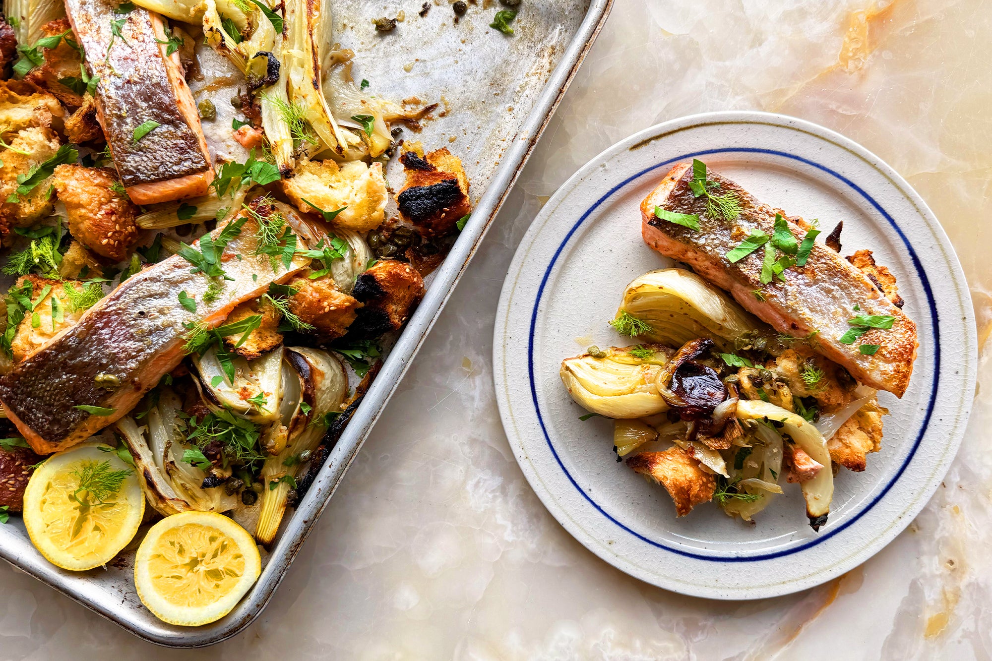 Fennel trout with ouzo and sesame bread