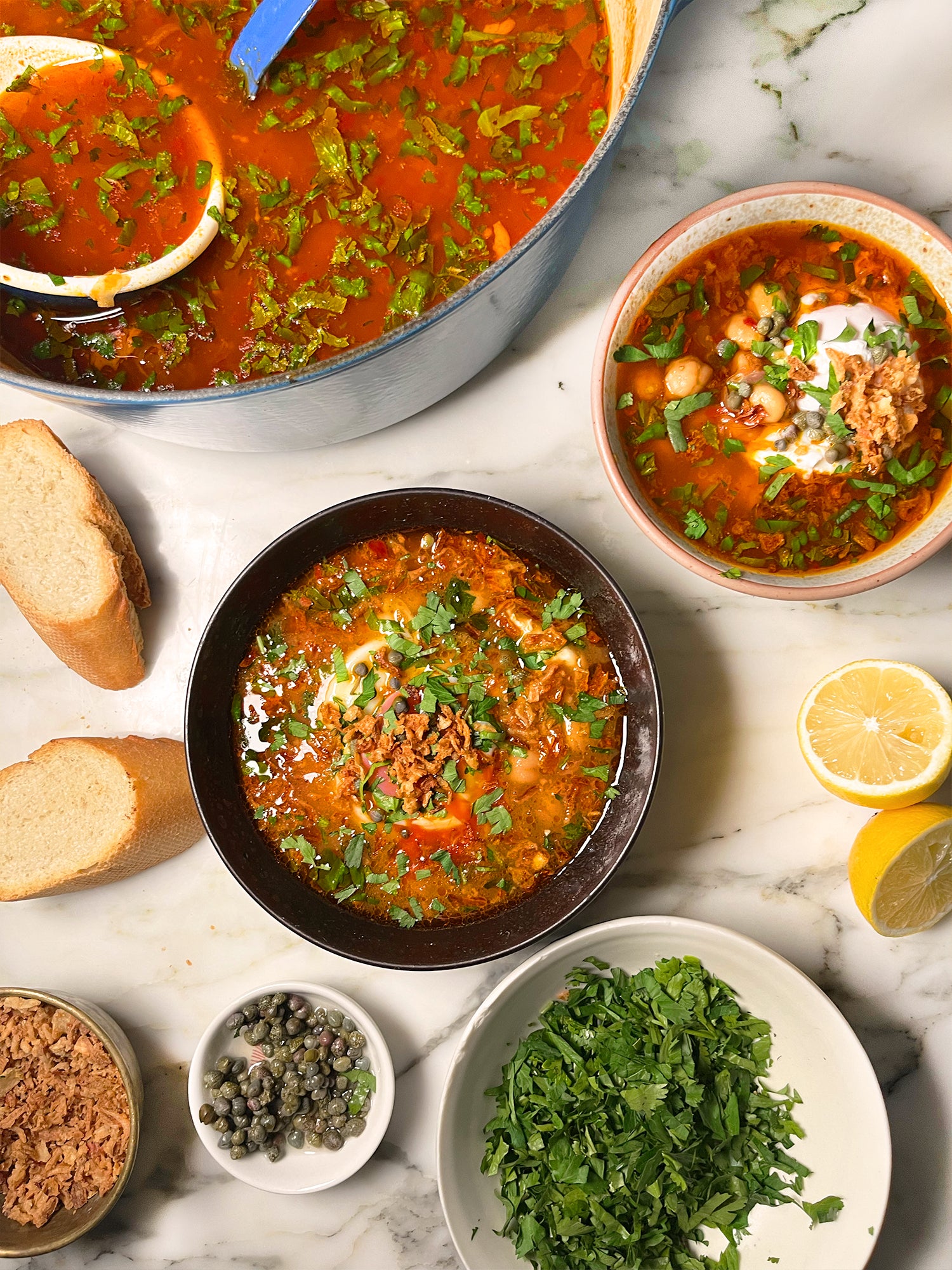 Tunisian spiced chickpea and bread soup (lablabi)