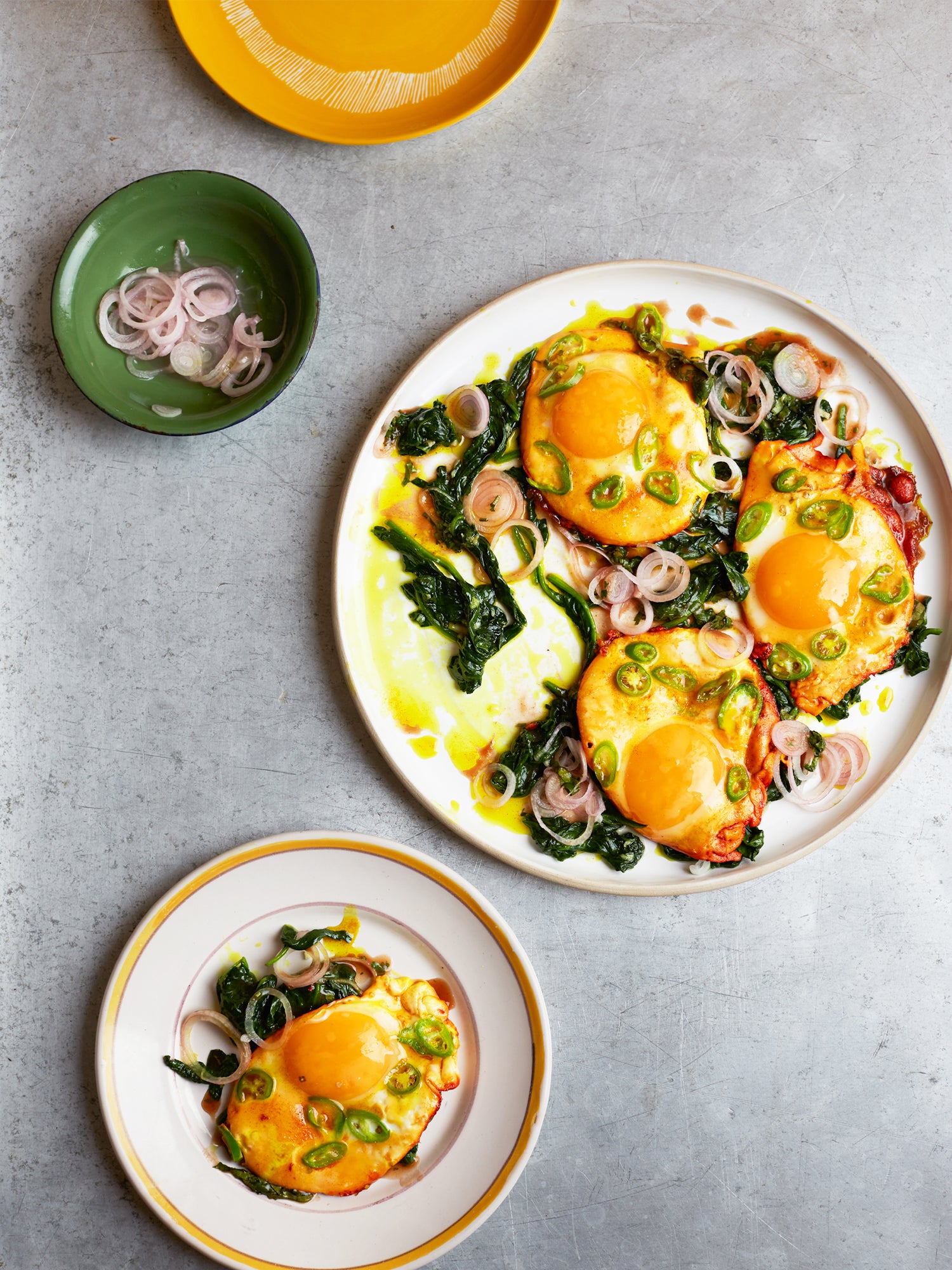 Turmeric fried eggs with tamarind dressing