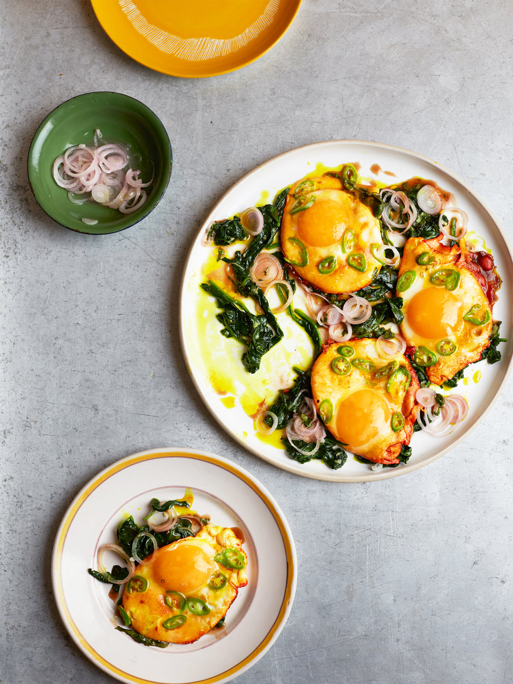 Turmeric fried eggs with tamarind dressing