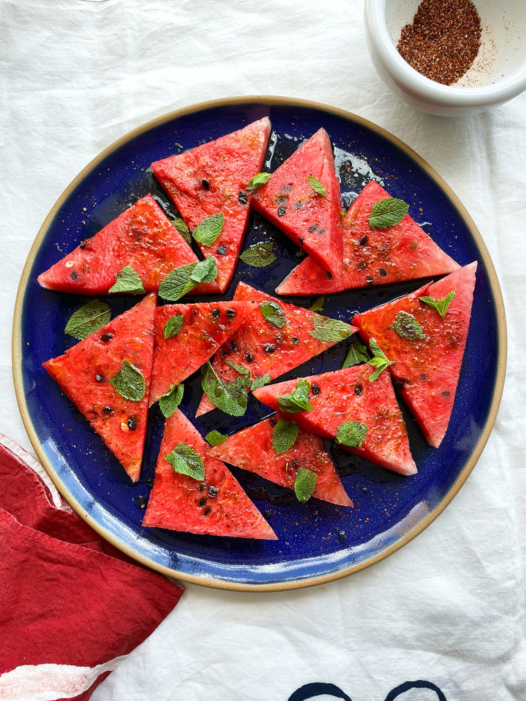 Watermelon with lime syrup and spiced salt