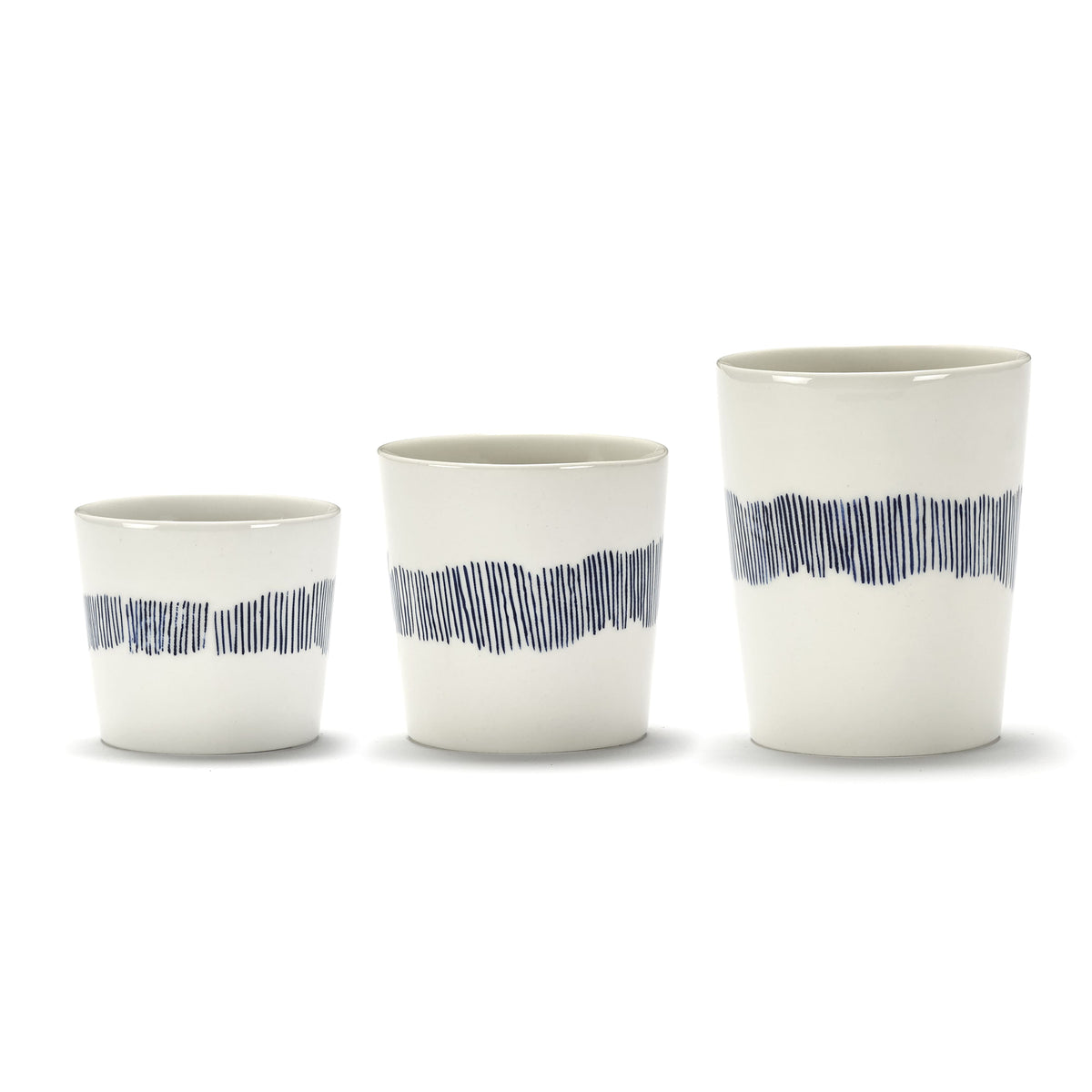 White Coffee Cup with Blue Stripes