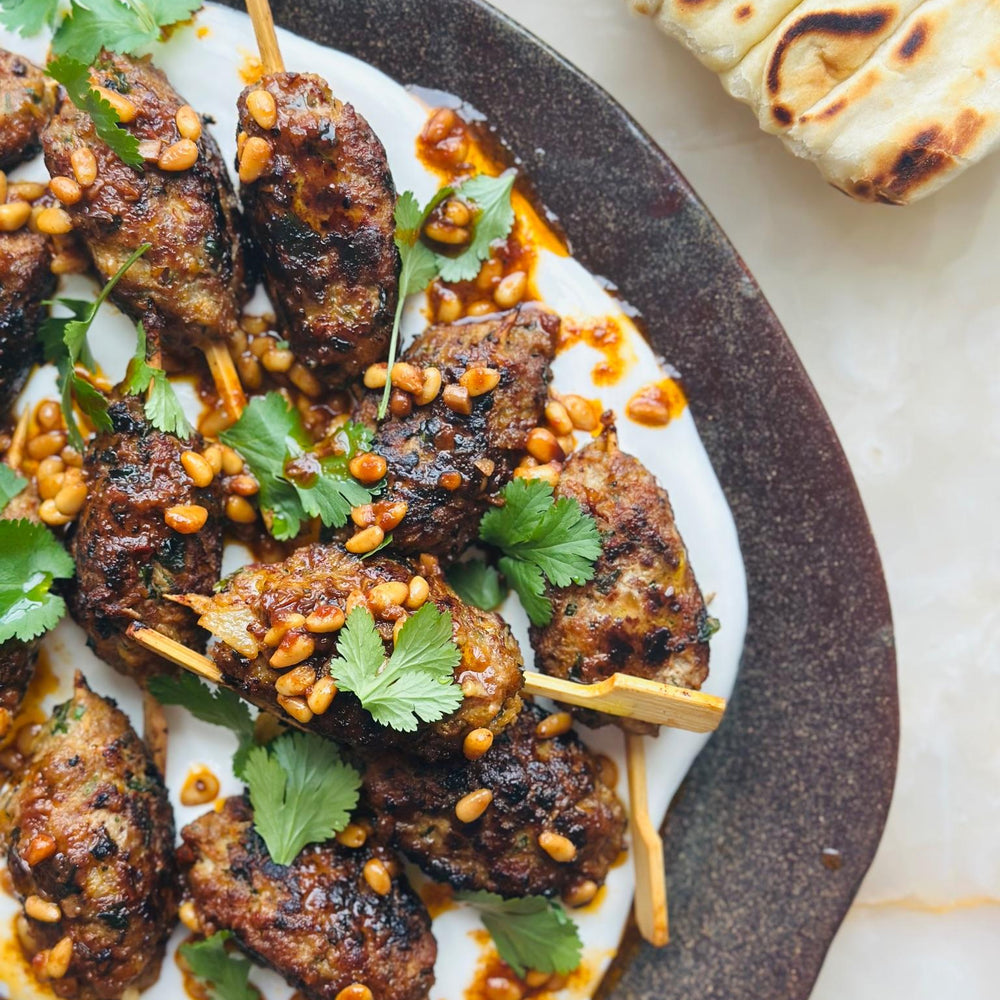 Lamb kofte with pilpelchuma pine nut oil