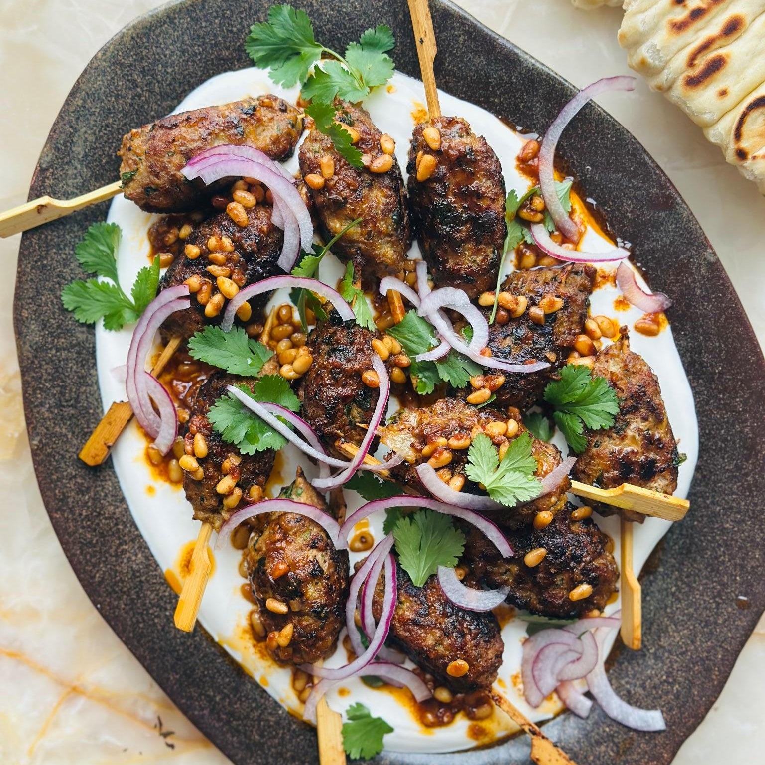Lamb kofte with pilpelchuma pine nut oil