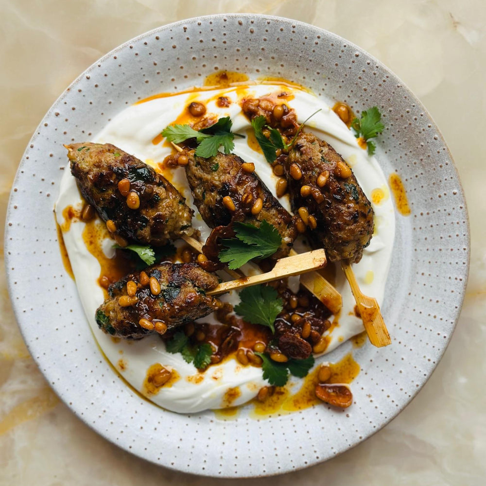 Lamb kofte with pilpelchuma pine nut oil