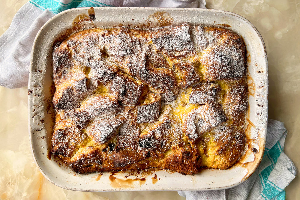 Saffron and cardamom panettone pudding